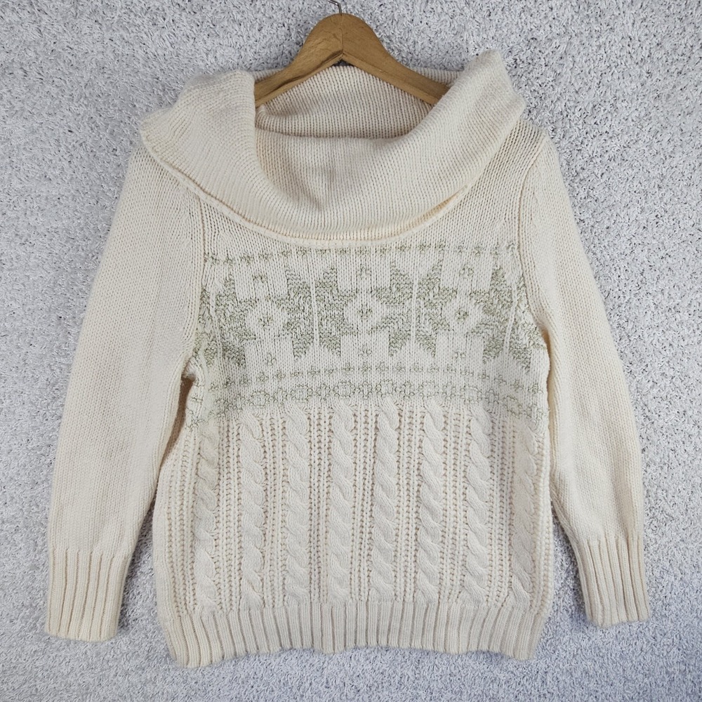 Lane‎ Bryant Wool Blend Cable Knit Metallic Snowflake Sweater Womens 18/20 Cowl